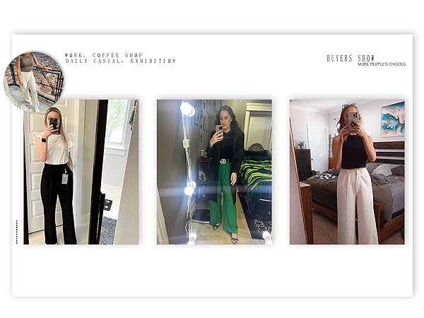 Women''s Wide Leg High Waist Wide Leg Pants Loose Fit Back Elastic Waist Pleated Front 