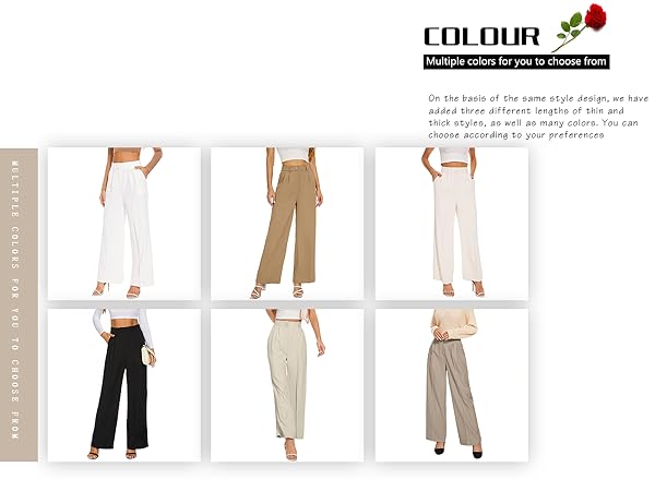 Women''s Wide Leg High Waist Wide Leg Pants Loose Fit Back Elastic Waist Pleated Front  Casual