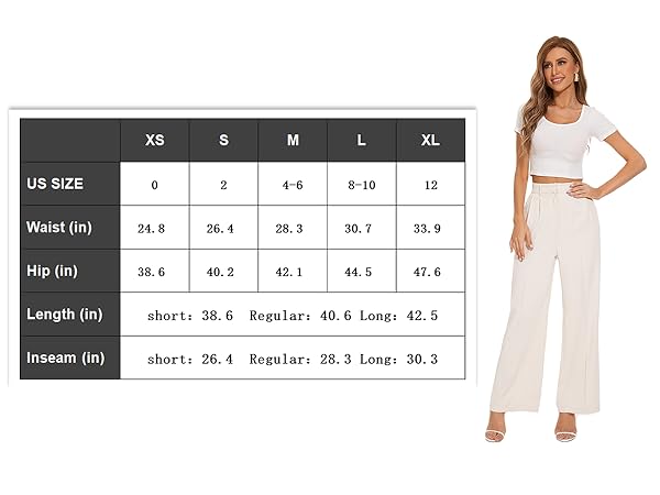 Women''s Wide Leg High Waist Wide Leg Pants Loose Fit Back Elastic Waist Pleated Front  Casual