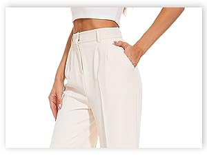 Women& Wide Leg Pants High Elastic Waisted in The Back Business Work Trousers Long StraightPants