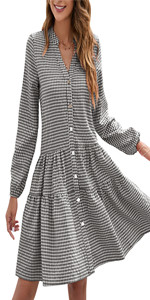 plaid dress button down flowy swing tiered mini dress