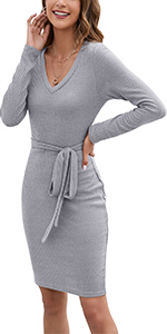 thin ribbed knit v neck long sleeve bodycon mini dress