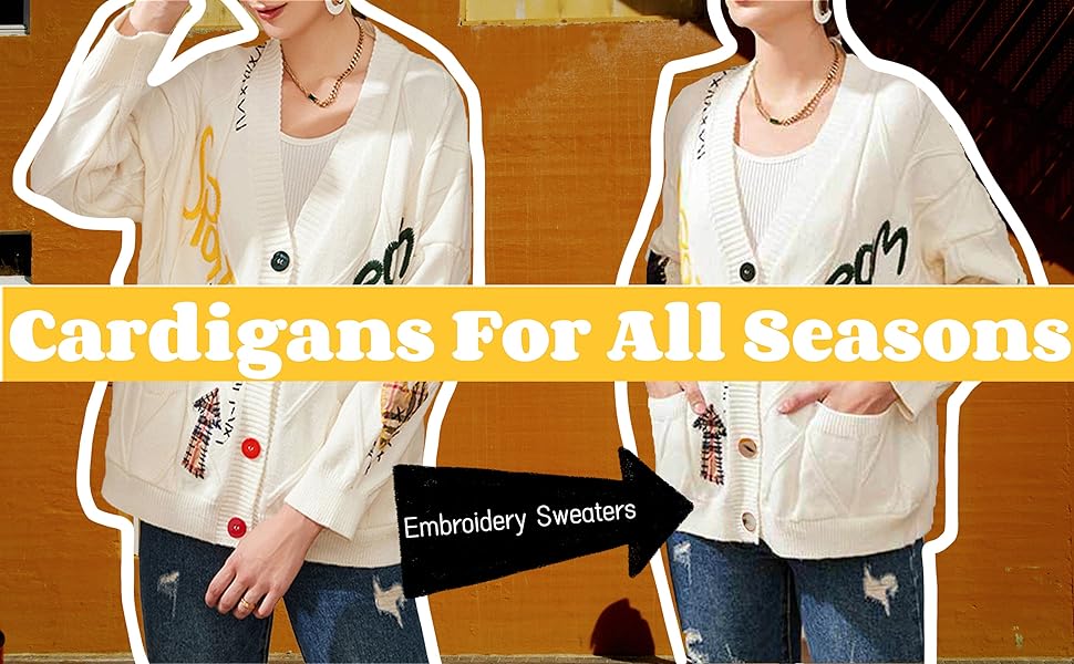 WAQIA KAWAII CABLE KNIT EMBROIDERED CARDIGAN SWEATERS