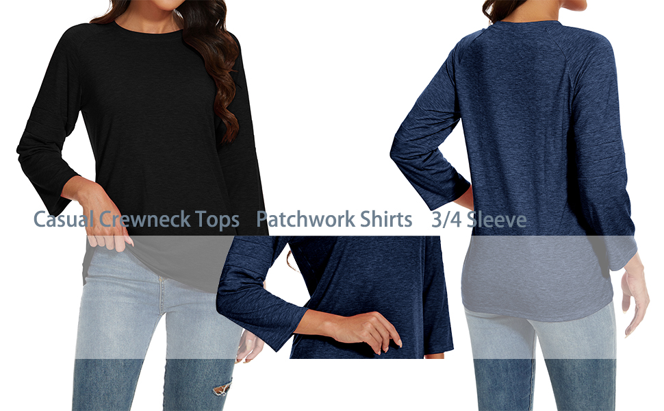 Patchwork Blouse Fashion Crewneck Tops