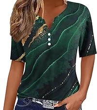 summer tops for women 2024 short sleeve henley shirts button down marble print