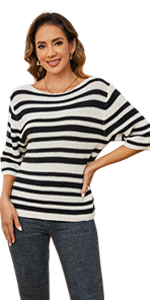 white and black striped sweater women