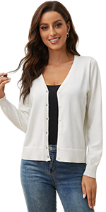 white vneck cardigan for women