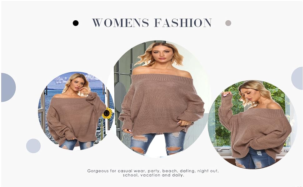 GOLDSTITCH Women''s Off Shoulder Batwing Sleeve Loose Oversized Pullover Sweater Knit Jumper 