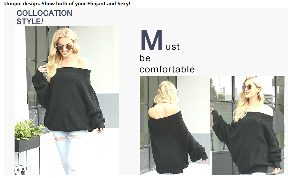 GOLDSTITCH Women''s Off Shoulder Batwing Sleeve Loose Oversized Pullover Sweater Knit Jumper 