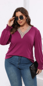 Lace V Neck Tops for women Plus size