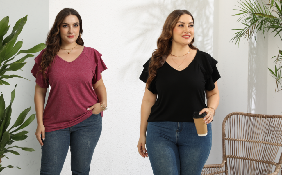 Ruffle Sleeve tops for women plus size 