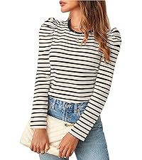 Puff Long Sleeve Striped Tops