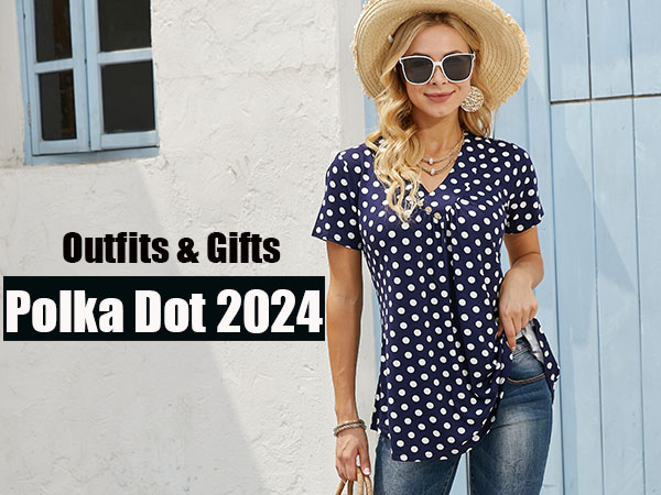 polka dots shirts for women womens tops summer short sleeve floral printed flattering 