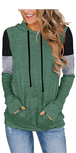 Women''s Casual Color Block Hoodies Long Sleeve Shirts Hooded Sweatshirts Pullover Tunic Tops Pocket