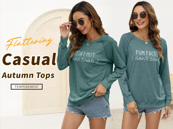 Women&#39;s Crewneck Sweatshirt Raglan Long Sleeve Casual Pullover Tops