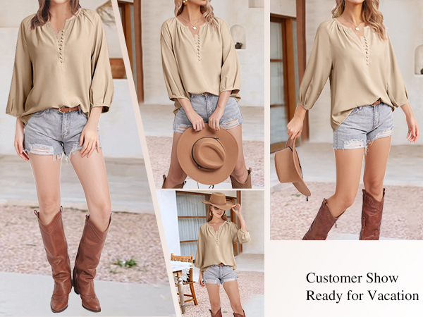 cream beige apricot tan tops smocked tops women womens tops dressy casual business dressy shirts