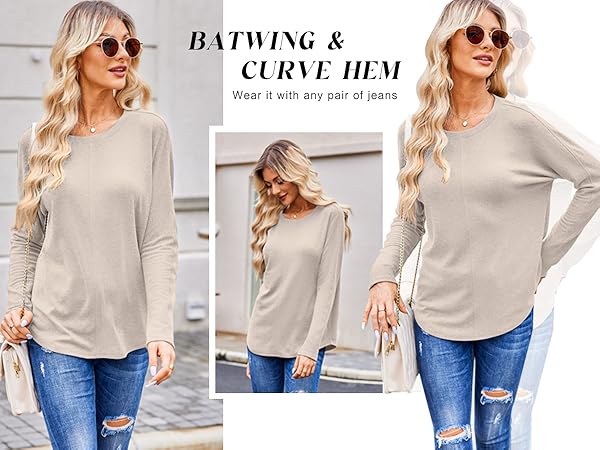 Tunics for Women to Wear with Leggings Casual Long Sleeve Shirts Crewneck Plain Basic Tees