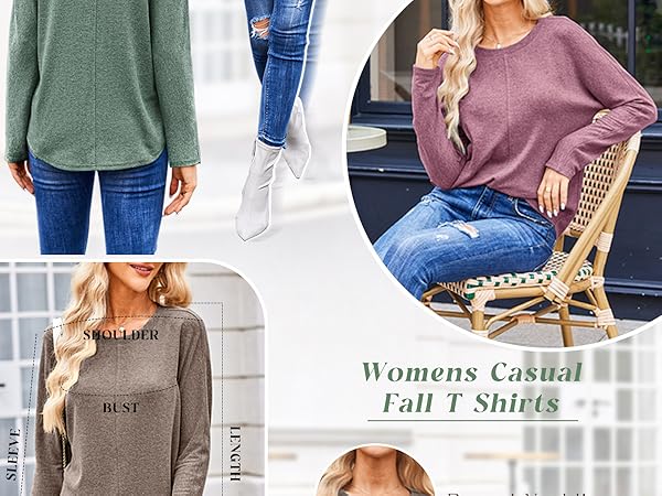 Casual Shirts for Women Plain Long Sleeve Undershirts Soft Tunic Tops