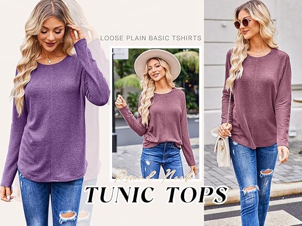 Fall Tunics for Women to Wear with Leggings, Fashion Plain Long Sleeve Shirts Comfy Tops