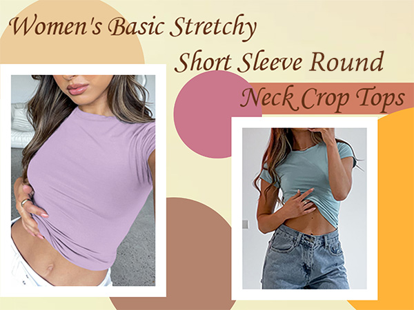 Womens Short Sleeve Crop Tee Shirt Workout Basic Solid Form Fit Scoop Neck Going Out T Shirt