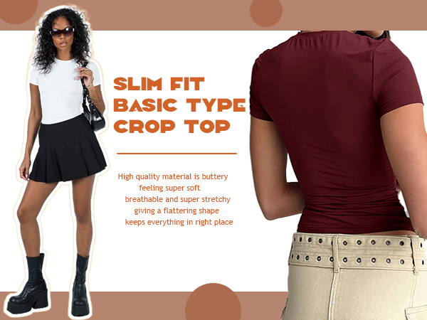 Slim Fit Basic Type Short Sleeve Crew Neck Silky Smooth Soft Feel Skin-Friendly Breathable Crop Top