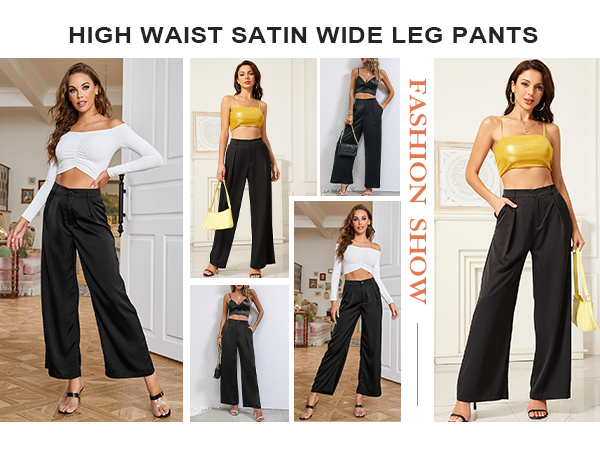 High Waist Satin Wide Leg Pants