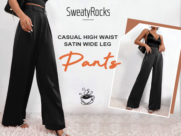 High Waist Satin Wide Leg Pants