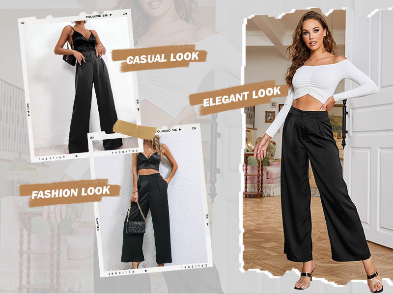 High Waist Satin Wide Leg Pants