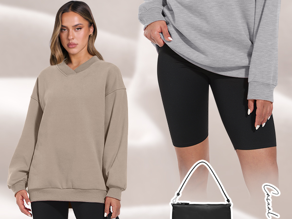 Women''s Oversized Sweatshirt Casual V Neck Long Sleeve