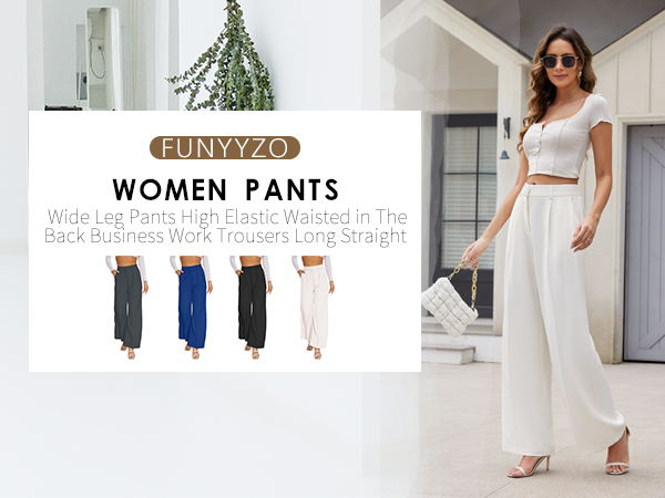 FUNYYZO Women Suit Pants Wide Leg Pants High Elastic Waisted in The Back Business Work Trousers Long