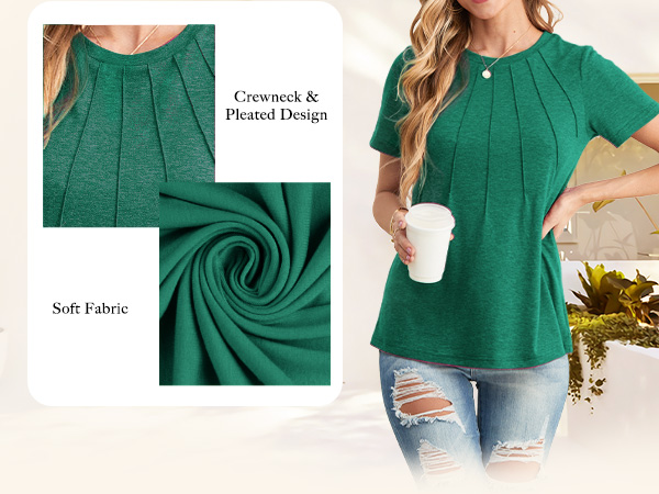 crewneck pleated tops