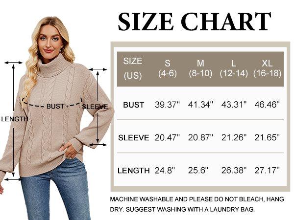 womens turtleneck sweater size chart