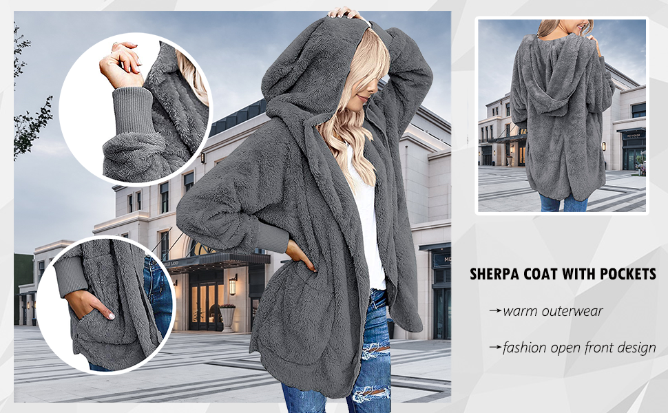 Oversized Open Front Fleece Hooded Fuzzy Cardigan Coats