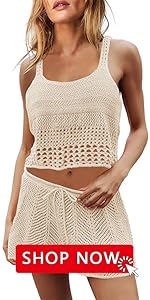 Crochet Sets 2 Piece Outfits Swimsuit Coverup Hollow Out Knit Crop Tank Top Matching Skirt Beach Set