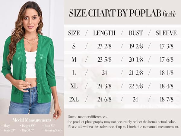 Poplab Women''s 3/4 Sleeve Button Down Cardigan Sweaters Lightweight Hollow Out Knit Shrug Tops