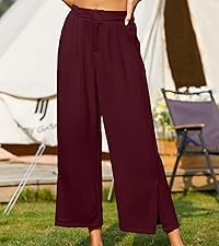 Poplab Summer Casual High Waisted Pants for Women Wide Leg Loose Capris Pants with Pockets