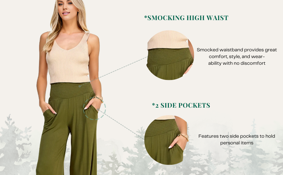 Women''s Elastic High Waisted Palazzo Pants Casual Wide Leg Long Lounge Pant Trousers with Pocket 