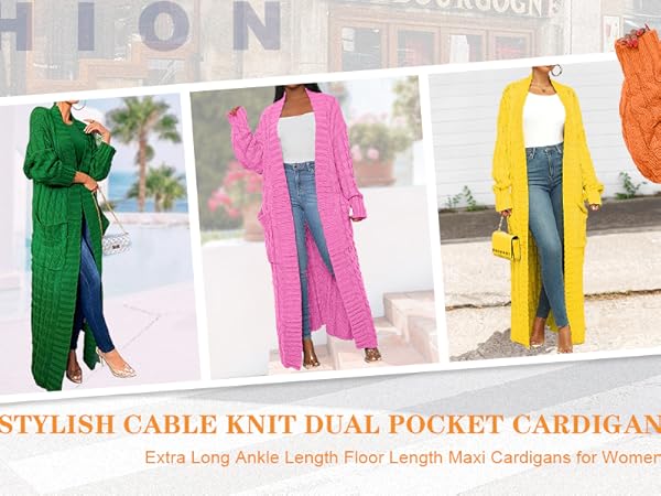 Casual Cardigans for Women, Casual Knitted Maxi Outwear Outfit Cardigan with 2 Pockets