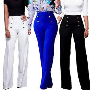 Stretchy High Waisted Wide Leg Button-Down Pants