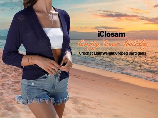 summer cardigans 3/4 sleeve shrugs for women 