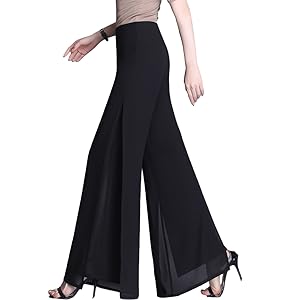 Womens Chiffon High Waist Palazzo Dressy Pants Flare Elastic Waist Culottes Trousers Pant Suits