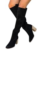 Women''s Winter Warm Chunky Heel Slip on Knee-Hign Boots