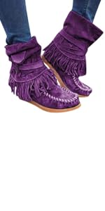 Women''s Tassel Fringe Round Toe Vintage Ankle Flat BootsTassel Fringe Round Toe Vintage Ankle Boots