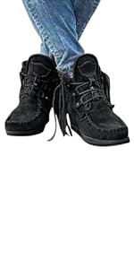 Women''s Suede Retro Fringe Tassel Booties Fringe Moccasins Short Ankle Boots