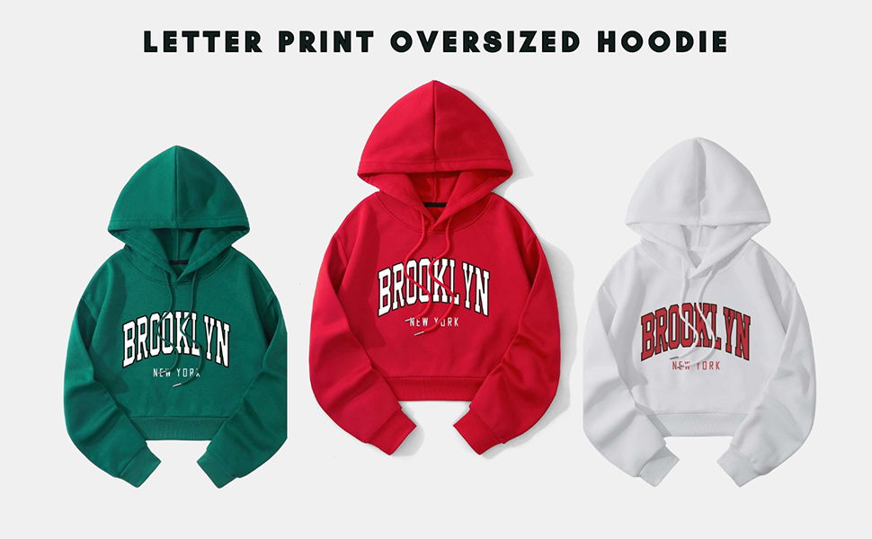 letter print cropped hoodies for women