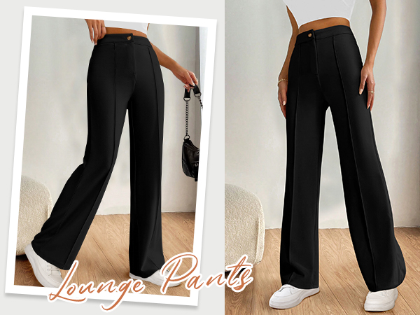 black pants Work Pants Business Casual 2024 Stretchy Knit Straight Leg Trousers Button Cute Pant 