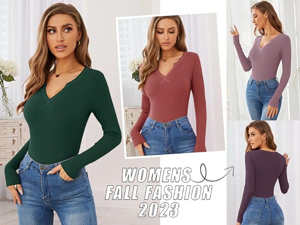 ribbed long sleeve tops for women