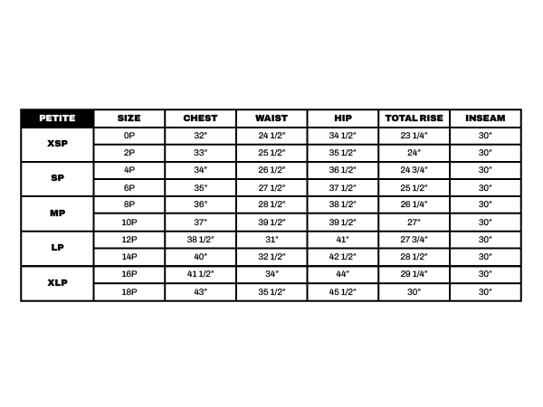 DKNY Suits petite size chart