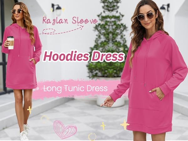 hot pink dress oversized hoodies dress sweatshirt dress