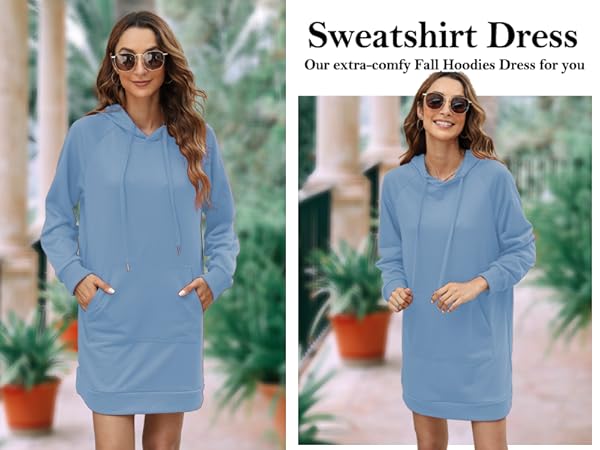 Blue Hoodies Dress women fall dresses long sweatshirt dress